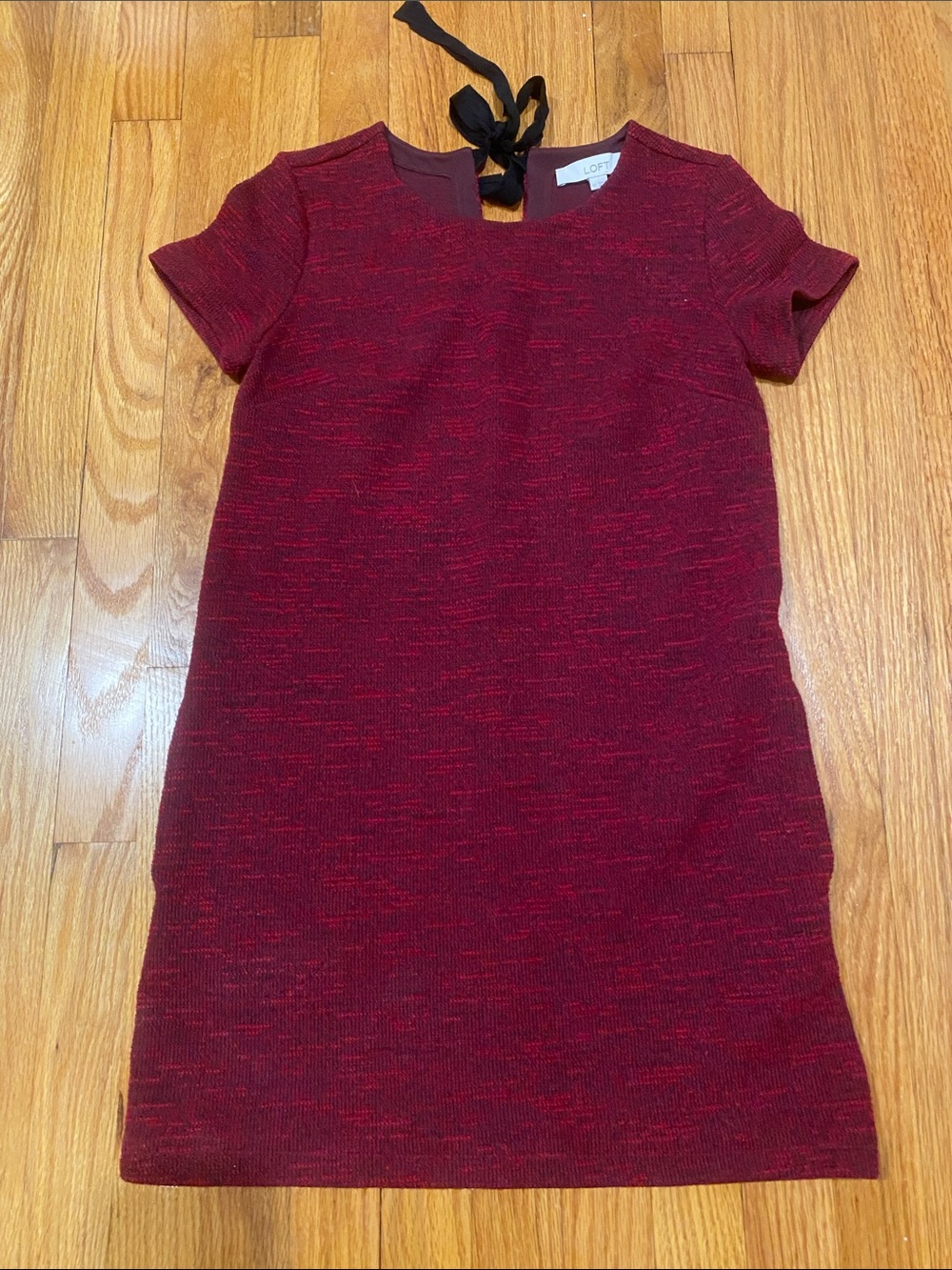 Loft Red Tweed Mini Dress with Tie Back